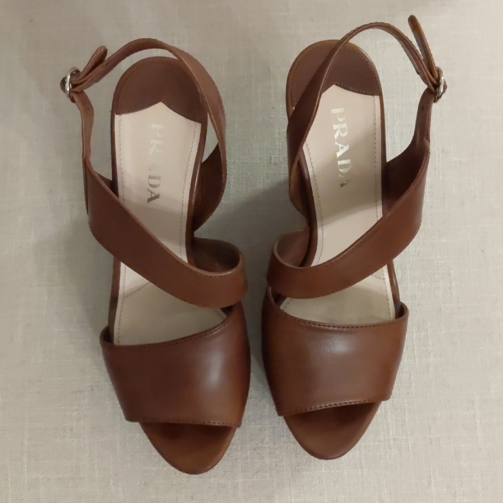 Prada Asymmetric Calfskin Wedge Sandal - Picture 2 of 14